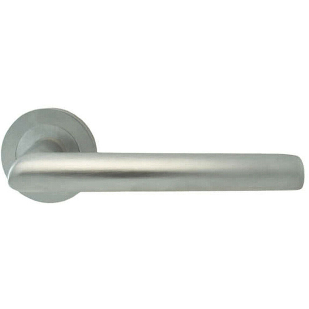 Pair Straight Mitred Bar Handle On Round Rose Concealed Fix Satin Chrome 5056492580921