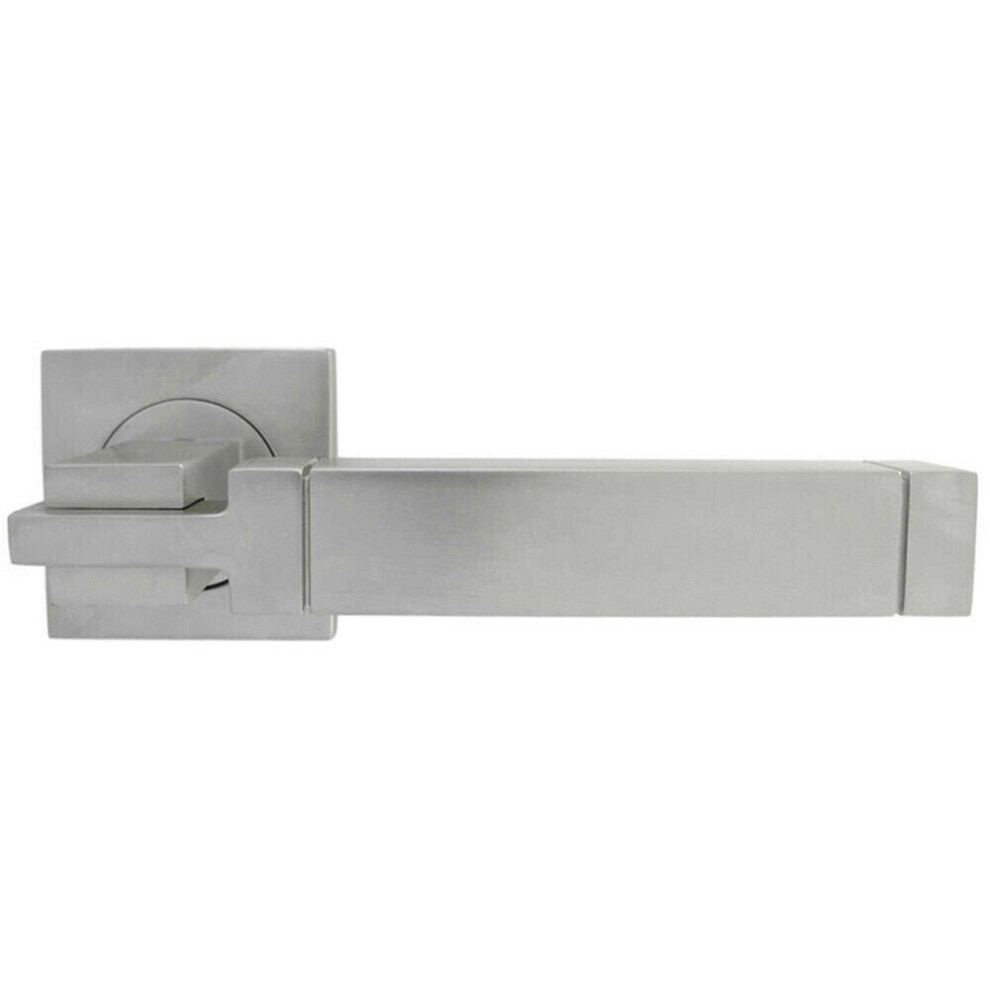 PAIR Cube Lever on Square Rose Etched Detailing Concealed Fix Satin Chrome