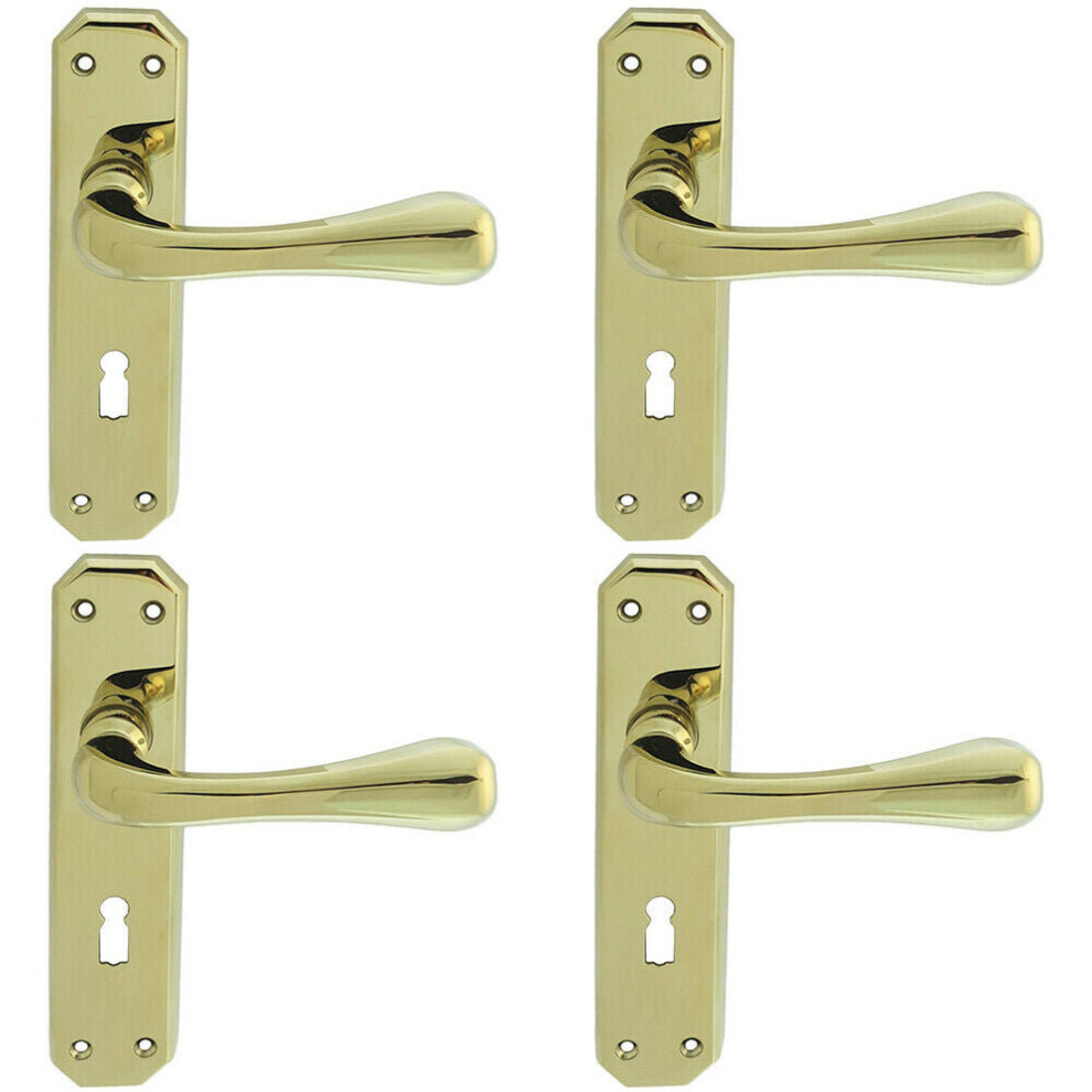 4x PAIR Heavy Duty Handle on Angular Lock Backplate 180 x 40mm Stainless Brass