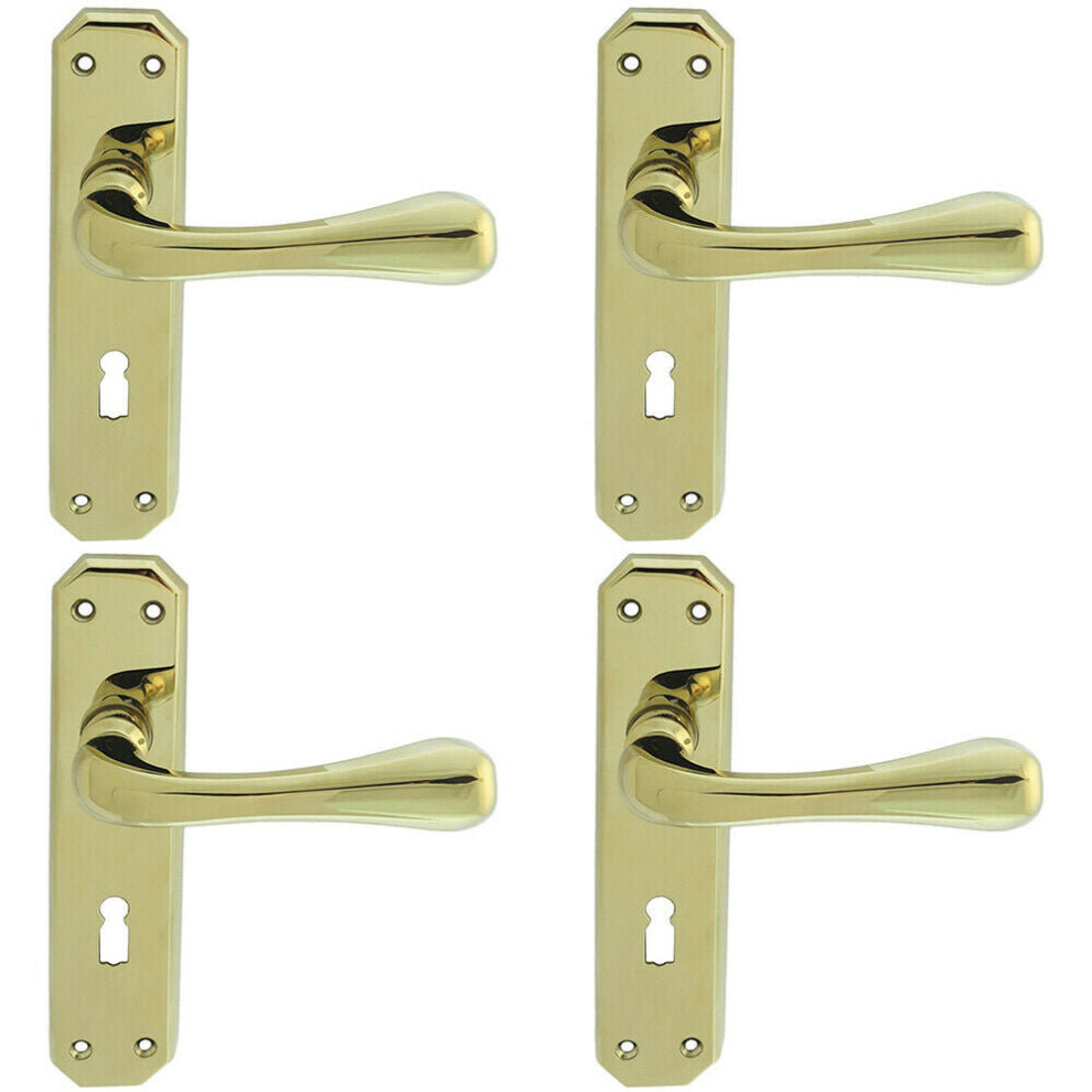 Loops 4X Pair Heavy Duty Handle On Angular Lock Backplate 180 X 40Mm Stainless Brass