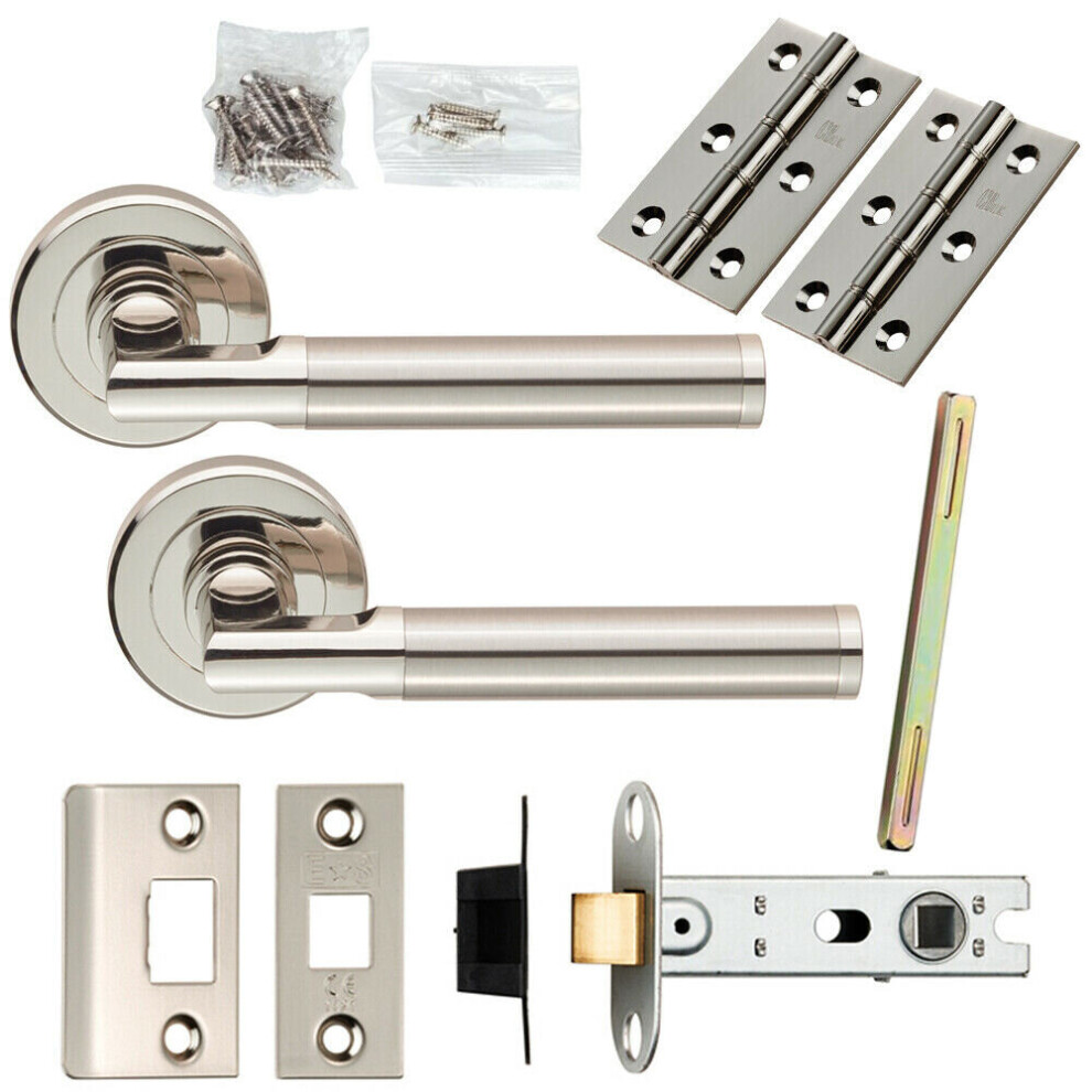 Loops Door Handle & Latch Pack Polished & Satin Nickel Section Bar Screwless Rose