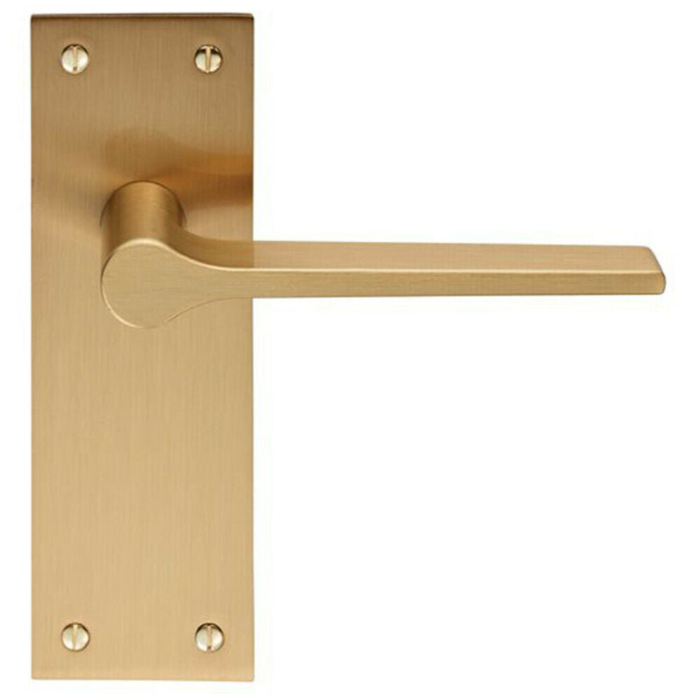 PAIR Flat Straight Handle on Slim Latch Backplate 150 x 50mm Satin Brass