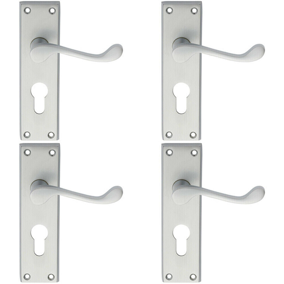 Loops 4X Pair Victorian Scroll Handle On Euro Lock Backplate 150 X 43Mm Satin Chrome