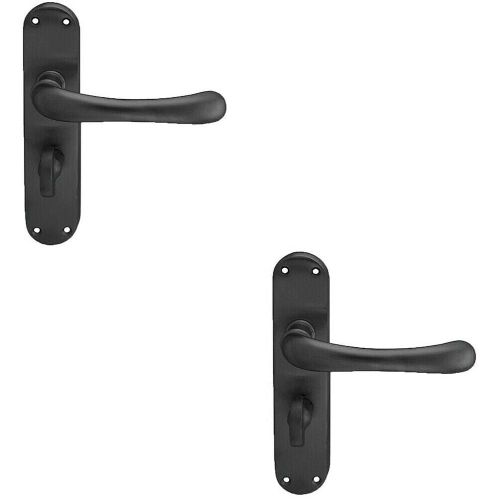 Loops 2X Pair Smooth Rounded Lever On Shaped Bathroom Backplate 185 X 42Mm Matt Black