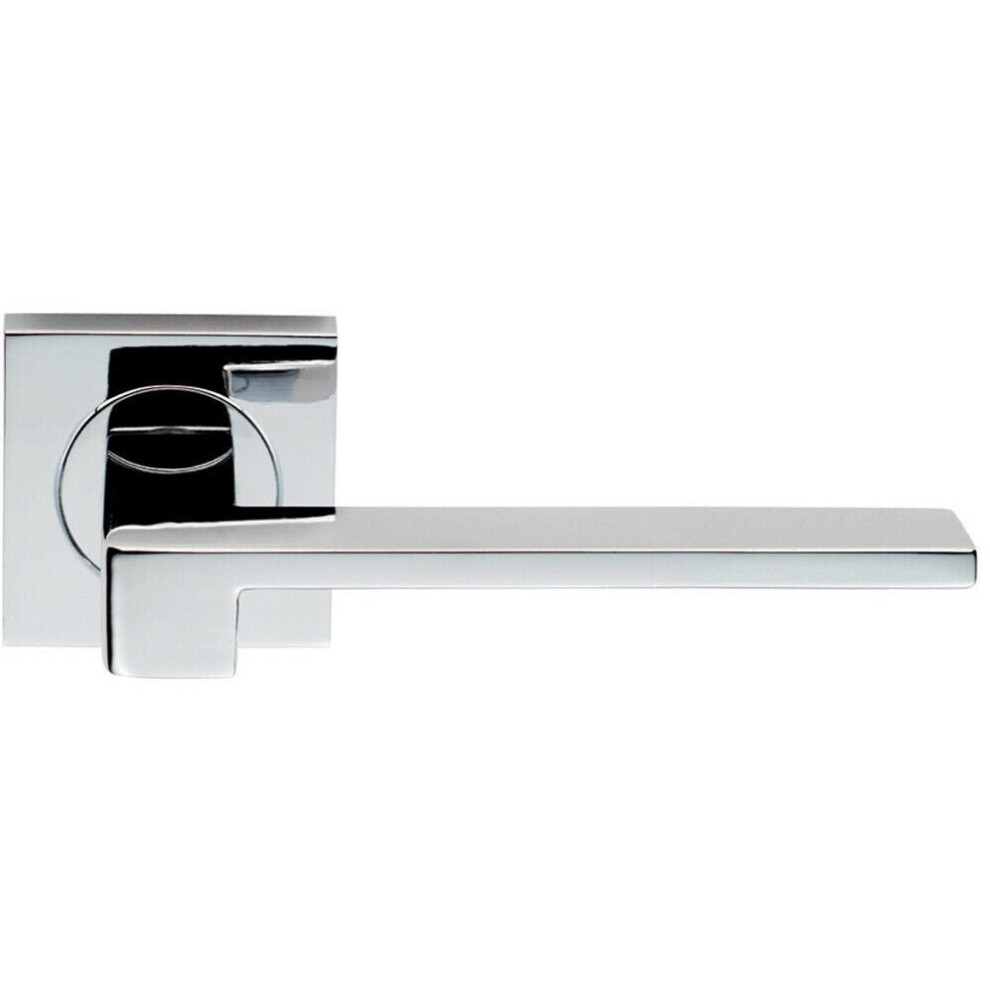 Pair Flat Squared Bar Handle On Square Rose Concealed Fix Polished Chrome 5056492580327