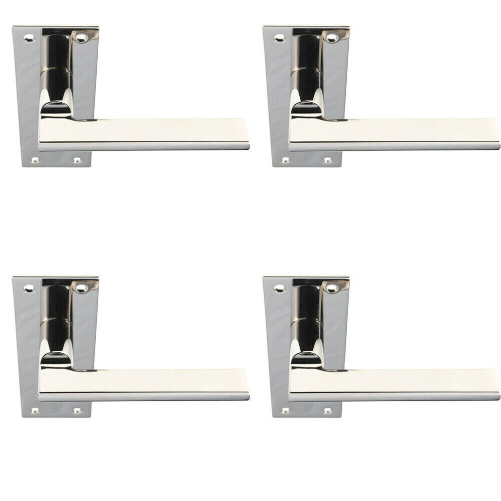 4x PAIR Straight Bar Handle on Slim Lock Backplate 150 x 50mm Polished Nickel