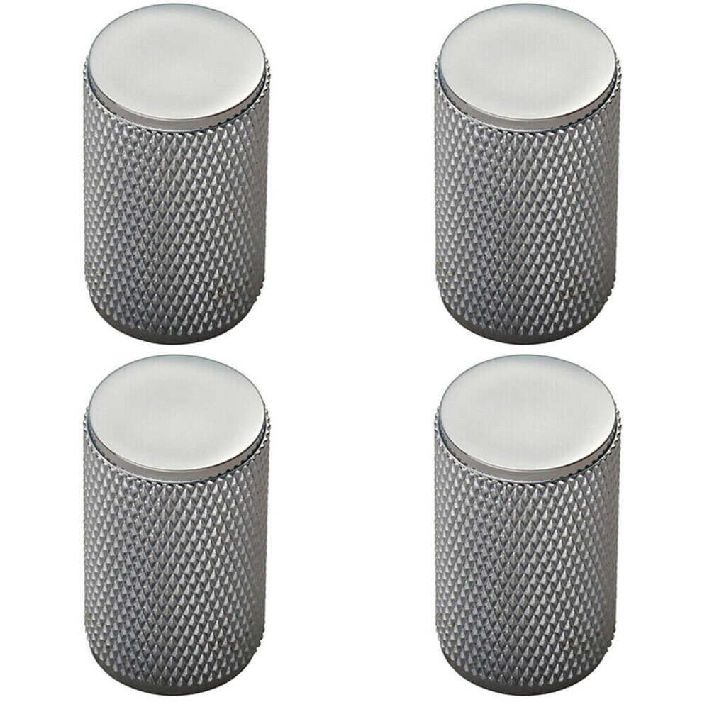 4X Knurled Cylindrical Cupboard Door Knob 18Mm Dia Chrome Cabinet Handle 5056524202616