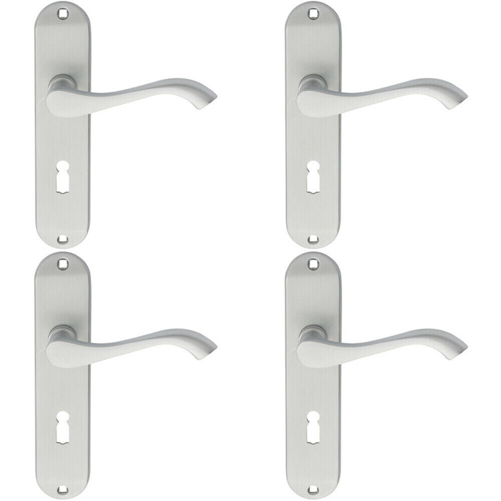 4x PAIR Curved Handle on Chamfered Lock Backplate 180 x 40mm Satin Chrome