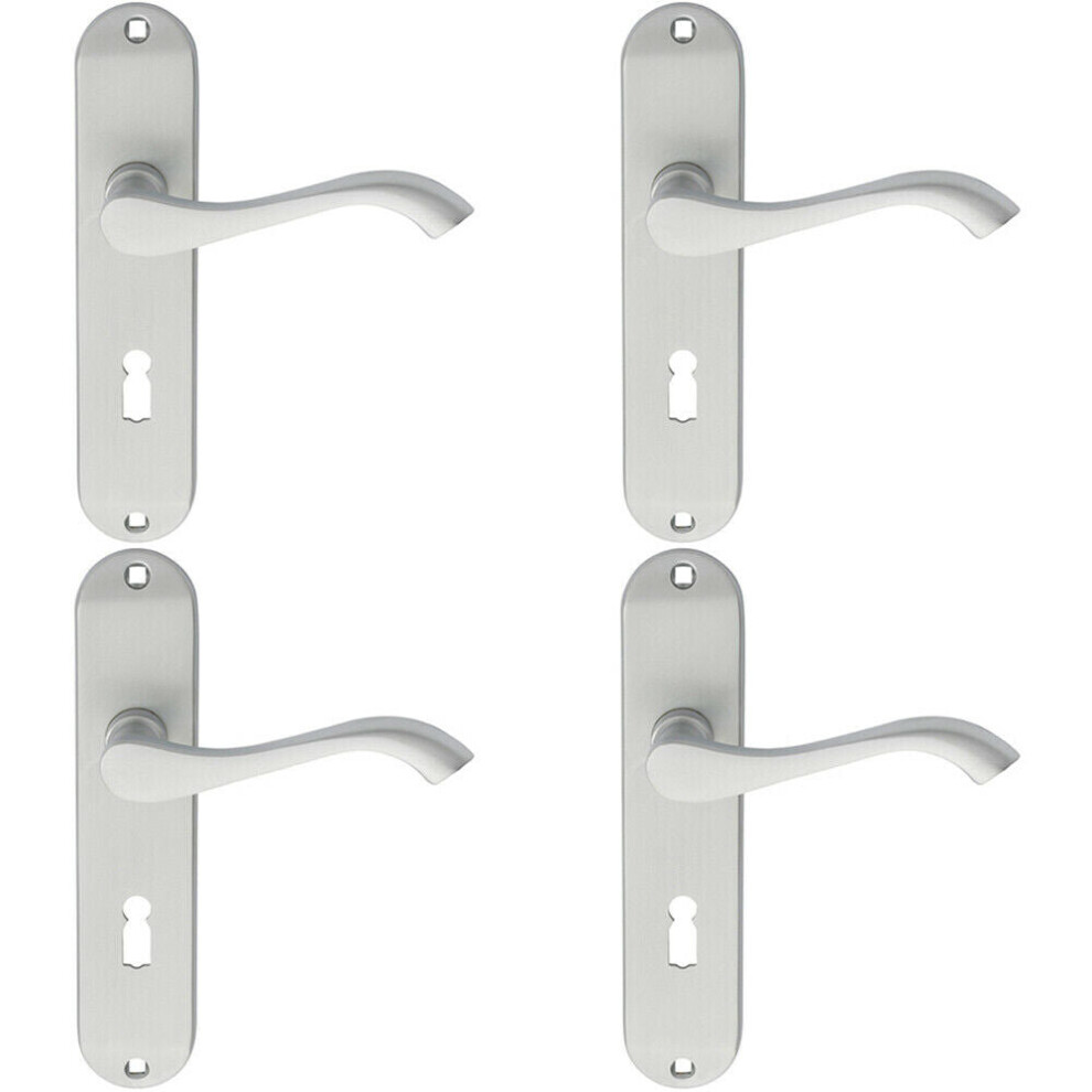 4X Pair Curved Handle On Chamfered Lock Backplate 180 X 40Mm Satin Chrome 5056524209943