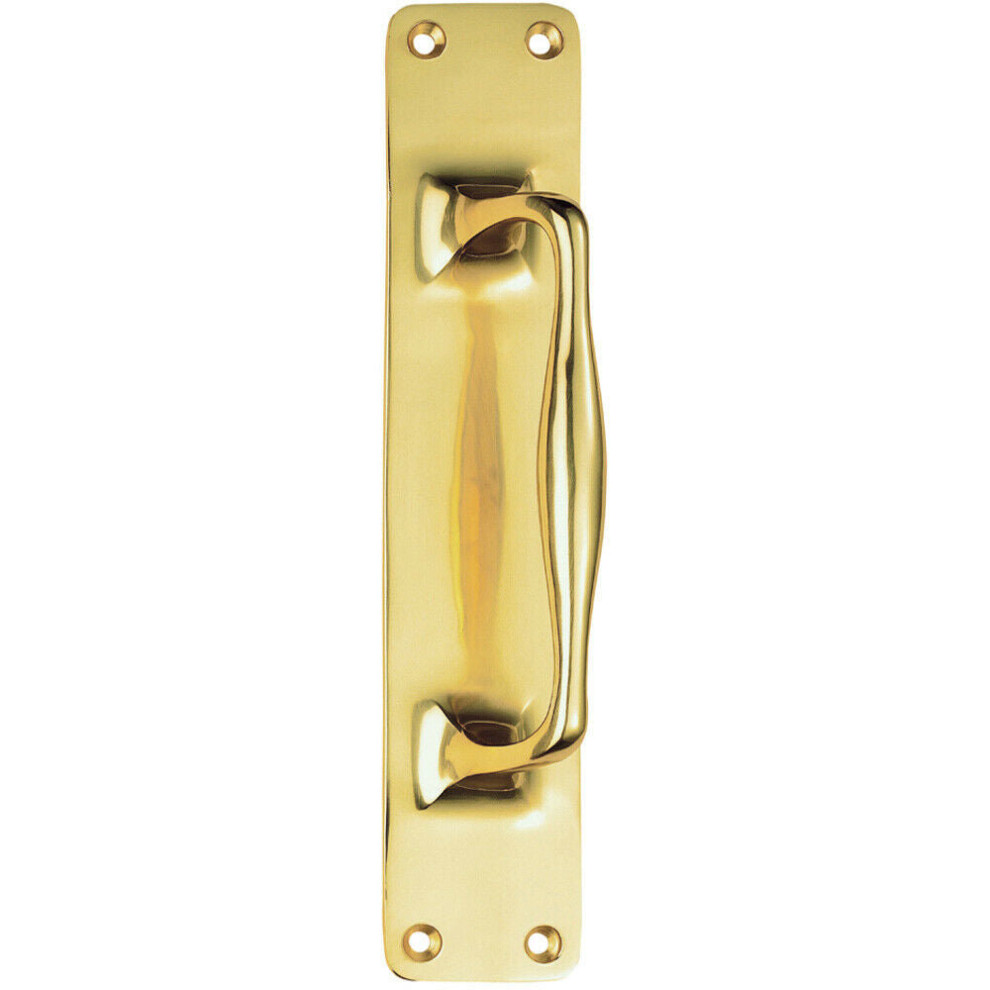 Loops One Piece Door Pull Handle On Backplate 297Mm Length Polished Brass