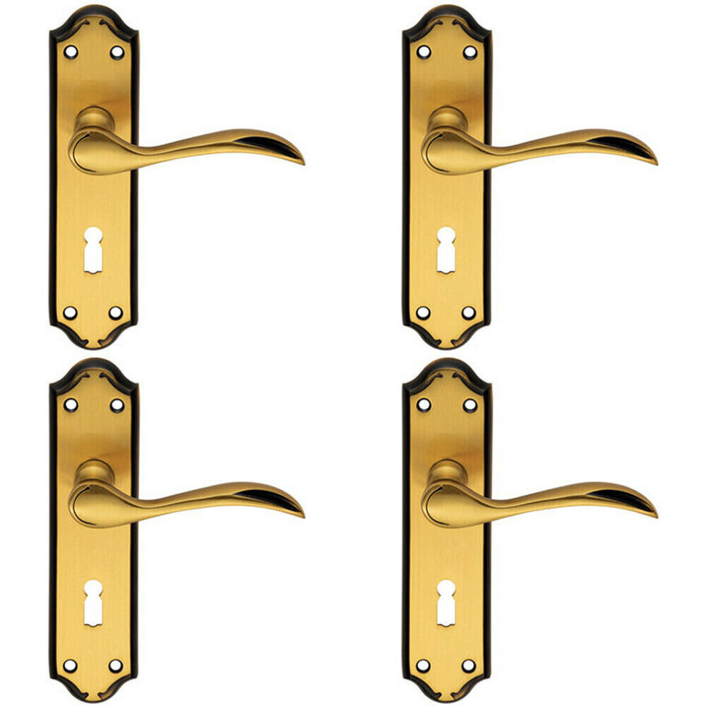 4x PAIR Curved Door Handle Lever on Lock Backplate 180 x 45mm Florentine Bronze