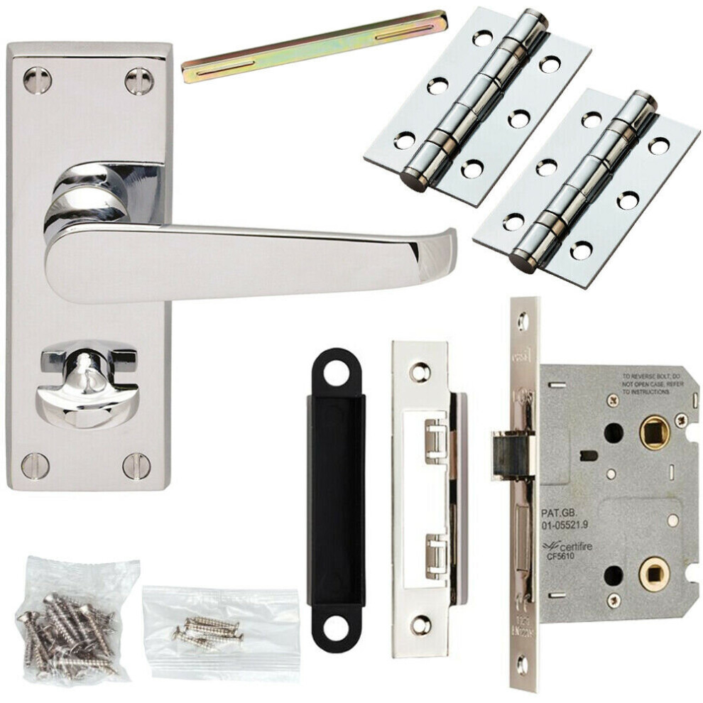 Door Handle & Bathroom Lock Pack Chrome Victorian Straight Thumbturn Backplate