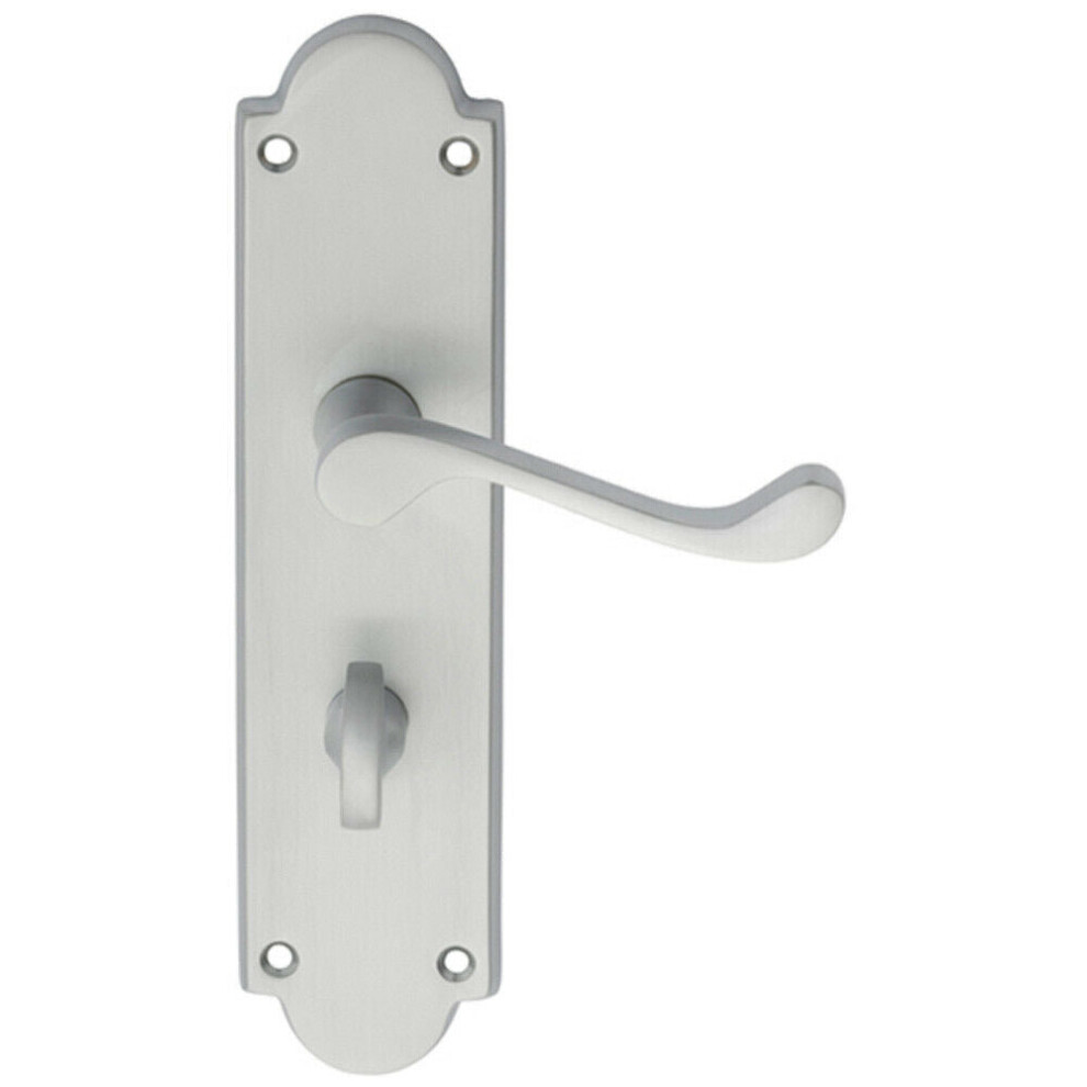 Pair Victorian Scroll Handle On Bathroom Backplate 205 X 49Mm Satin Chrome