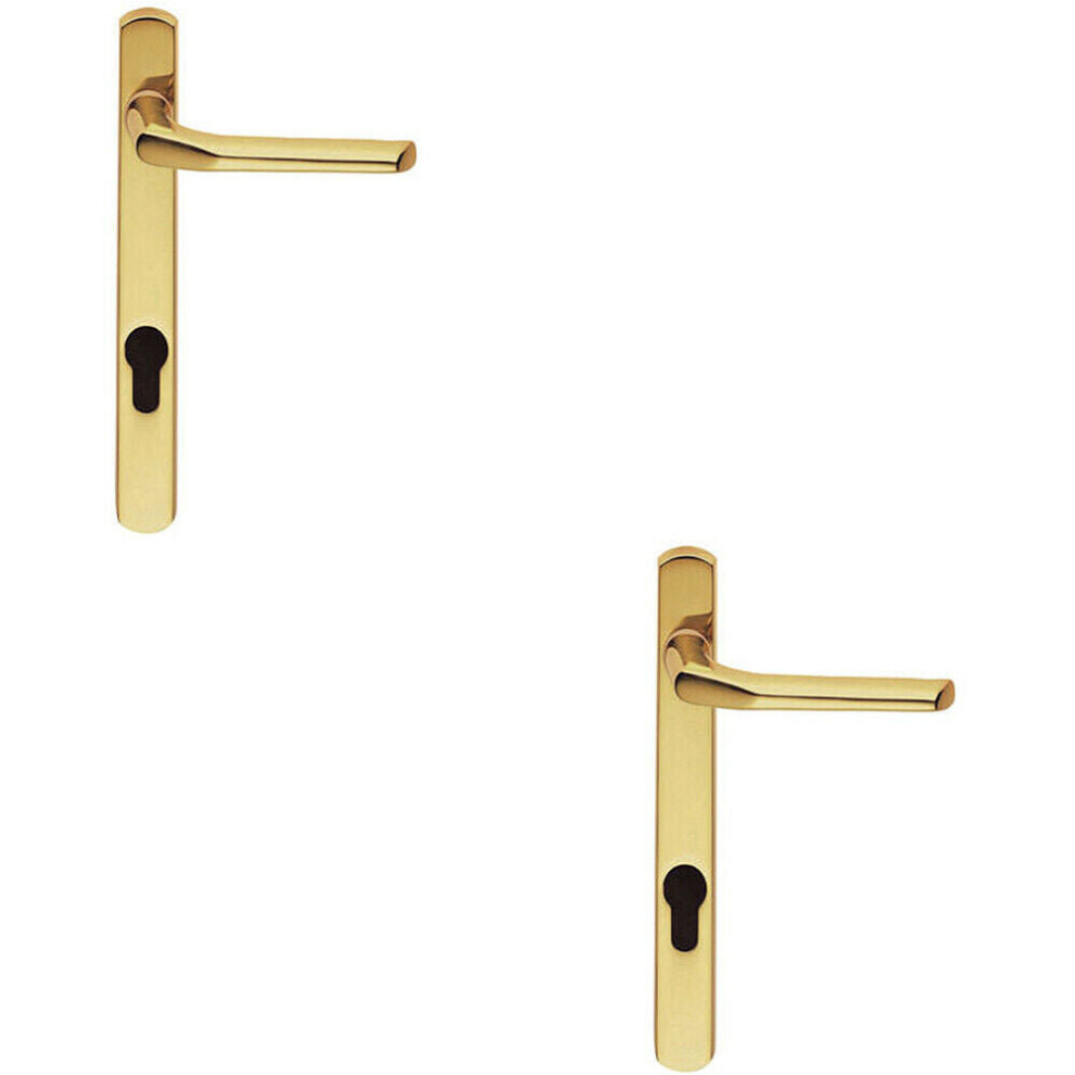 2X Straight Lever Door Handle On Lock Backplate Polished Brass 208Mm X 25Mm 5056492597349