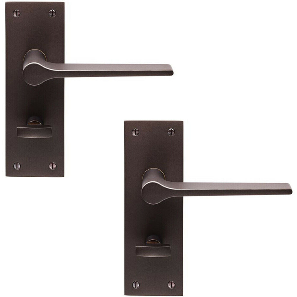 2x PAIR Flat Straight Handle on Slim Bathroom Backplate 150 x 50mm Matt Bronze