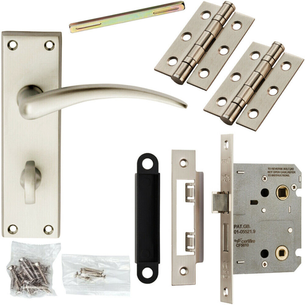 Door Handle & Bathroom Lock Pack Satin Chrome Slim Arched Curved Bar Backplate