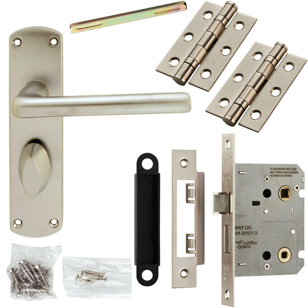 Door Handle & Bathroom Lock Pack Satin Chrome Modern Round Straight Backplate