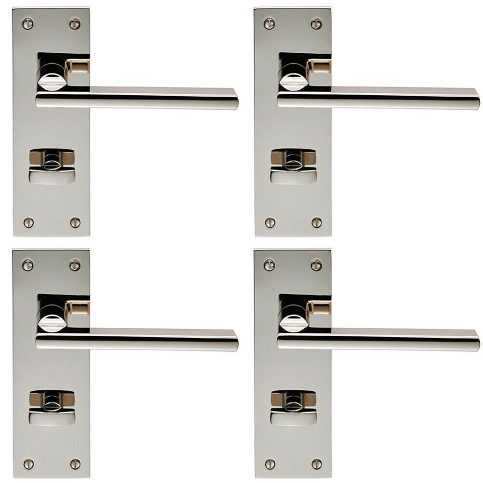 4x PAIR Straight Bar Lever On Slim Bathroom Backplate 150 X 50mm Polished Nickel