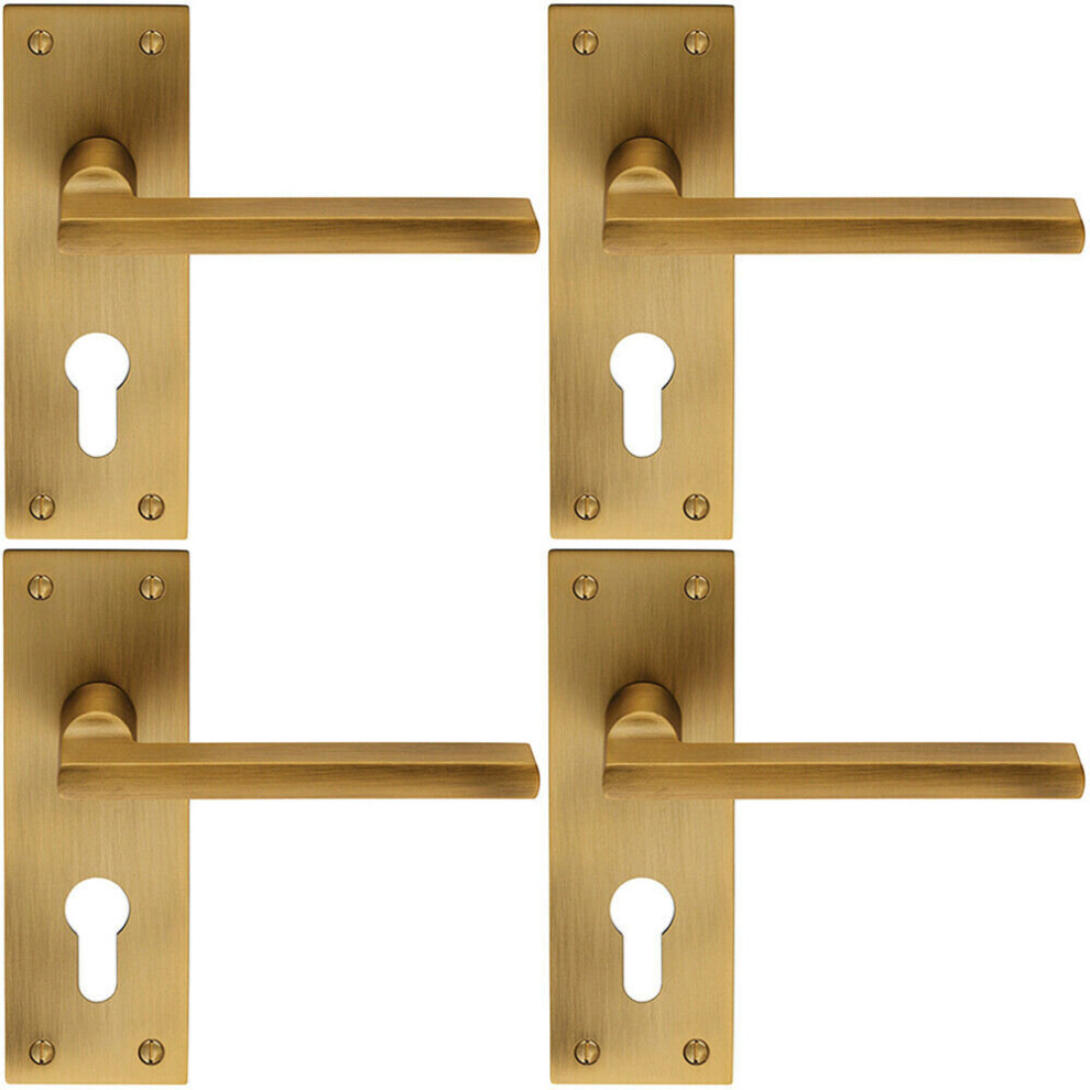 4x PAIR Straight Bar Lever on Slim Euro Lock Backplate 150 x 50mm Antique Brass