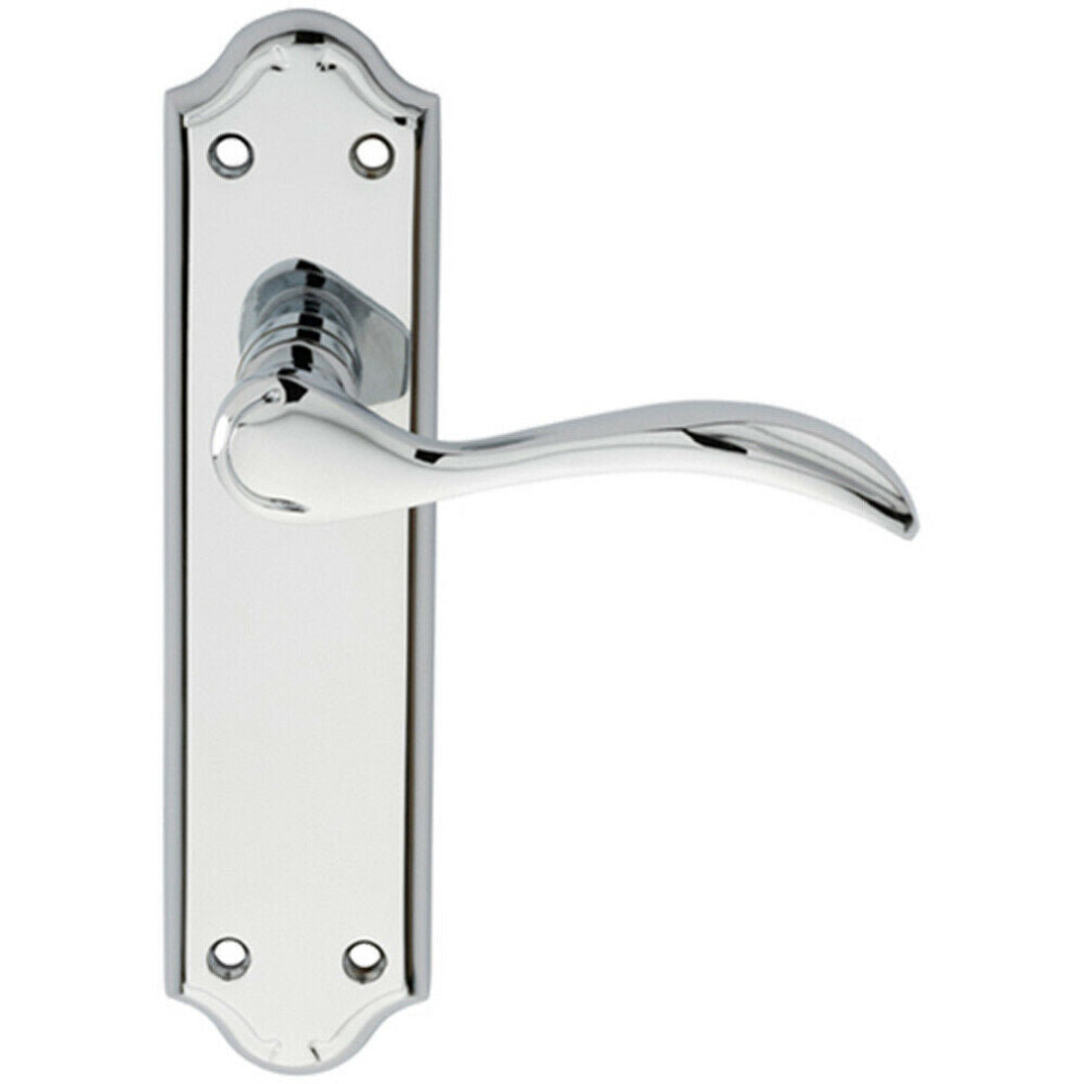 Pair Curved Door Handle Lever On Latch Backplate 180 X 45Mm Polished Chrome