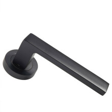 PAIR Straight Square Handle on Round Rose Concealed Fix Matt Black Finish