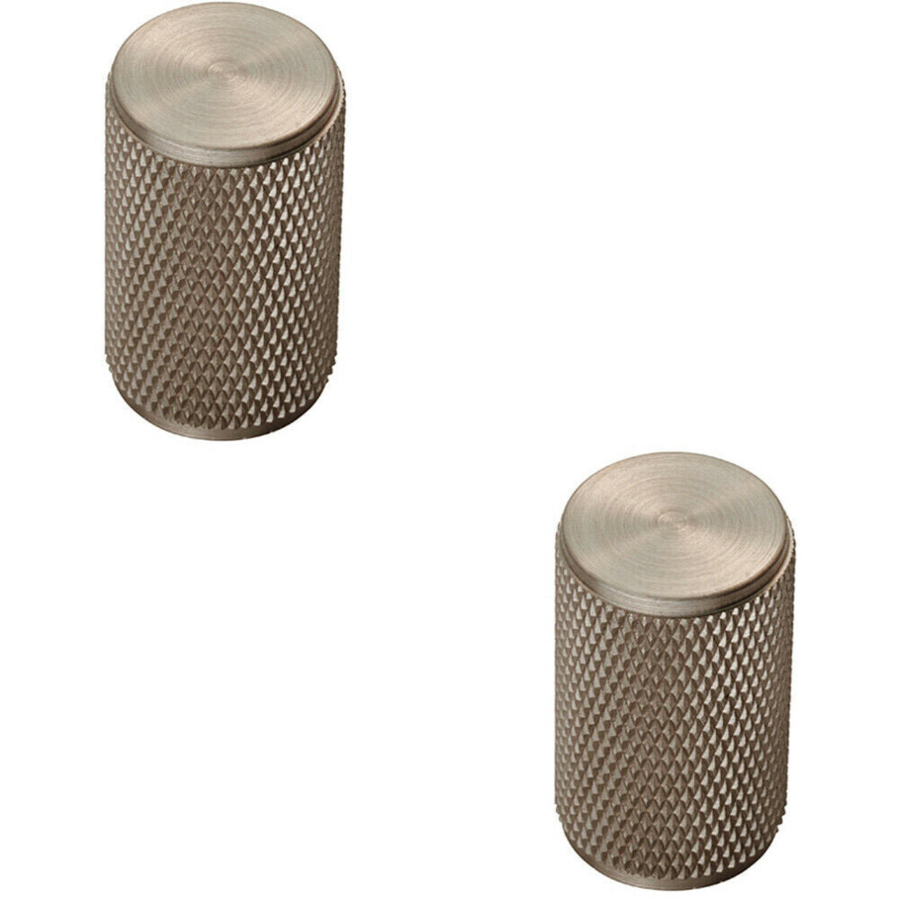 2X Knurled Cylindrical Cupboard Door Knob 18Mm Dia Satin Nickel Cabinet Handle 5056492587876