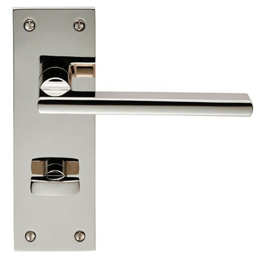 PAIR Straight Bar Lever on Slim Bathroom Backplate 150 x 50mm Polished Nickel