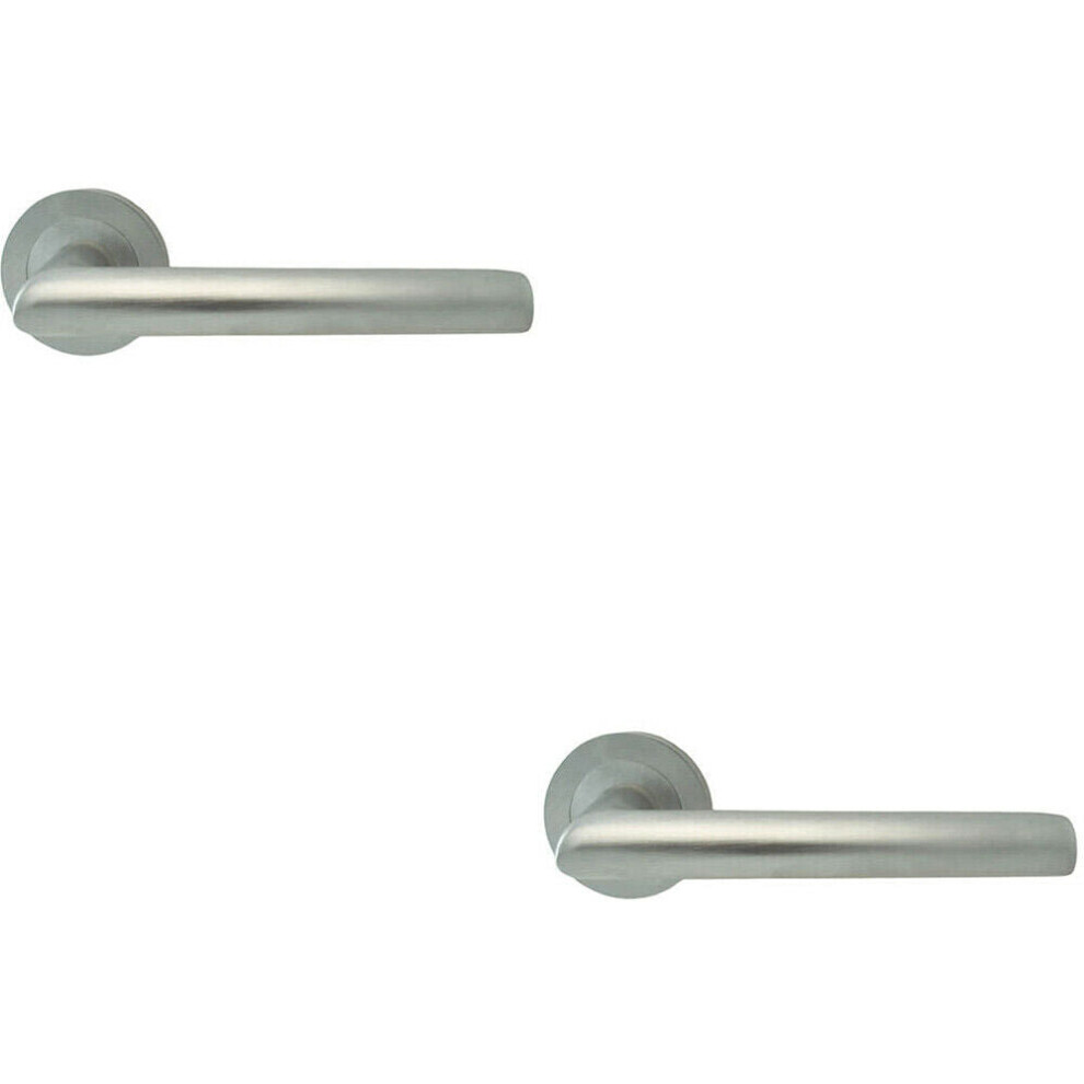 2X Pair Straight Mitred Bar Handle On Round Rose Concealed Fix Satin Chrome 5056492597387