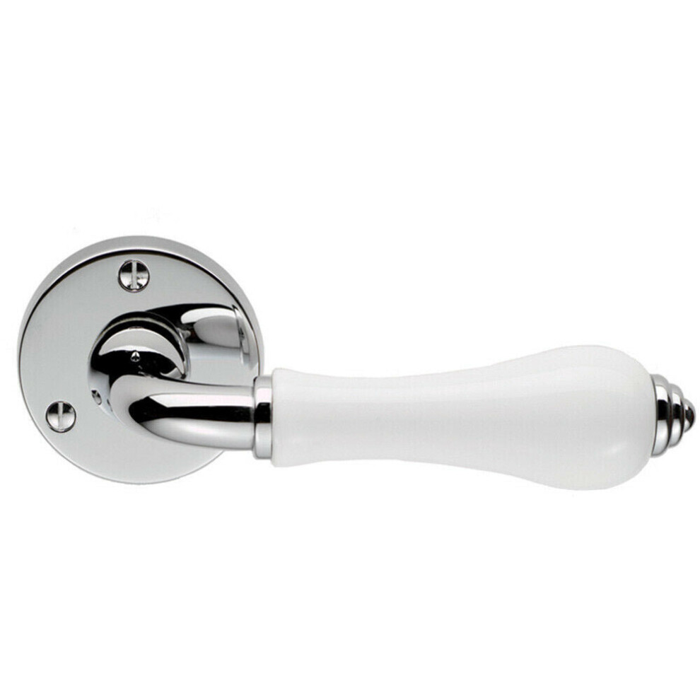 Pair Porcelain Handle with Ringed Detailing - 58mm Round Rose - Polished Chrome | Traditional Door Handle Lever on Screwless Rose - Internal Door Hardware - Screws, Fixings and Spindle Included - Image 2