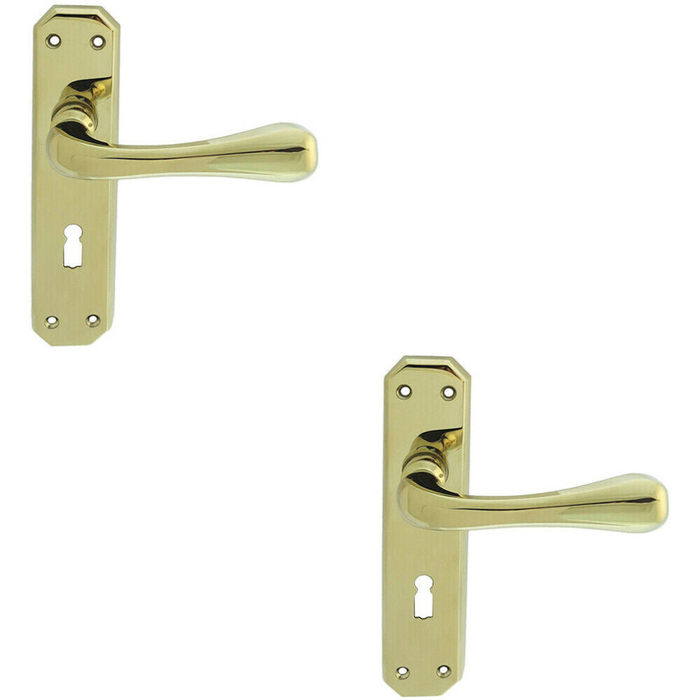 Loops 2X Pair Heavy Duty Handle On Angular Lock Backplate 180 X 40Mm Stainless Brass