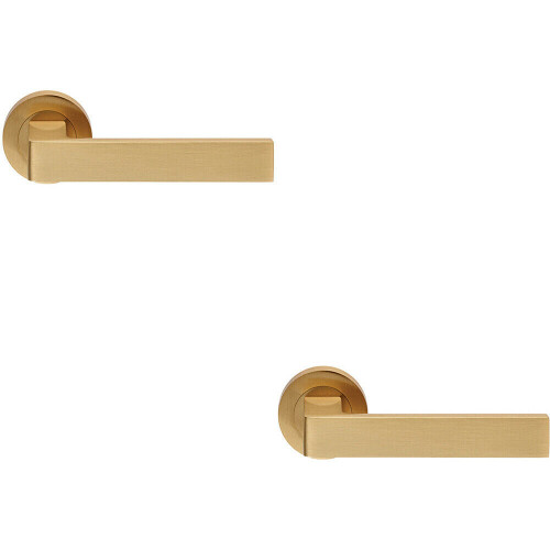 Loops 2x PAIR Straight Square Handle on Round Rose Concealed Fix Satin Brass