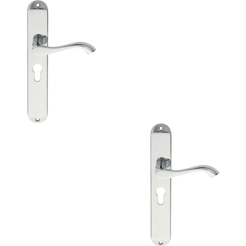 2X Pair Curved Lever On Long Slim Euro Lock Backplate 241 X 40Mm Polished Chrome 5056492597547