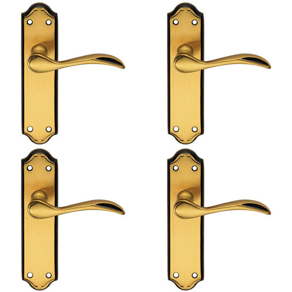 4x PAIR Curved Door Handle Lever on Latch Backplate 180 x 45mm Florentine Bronze