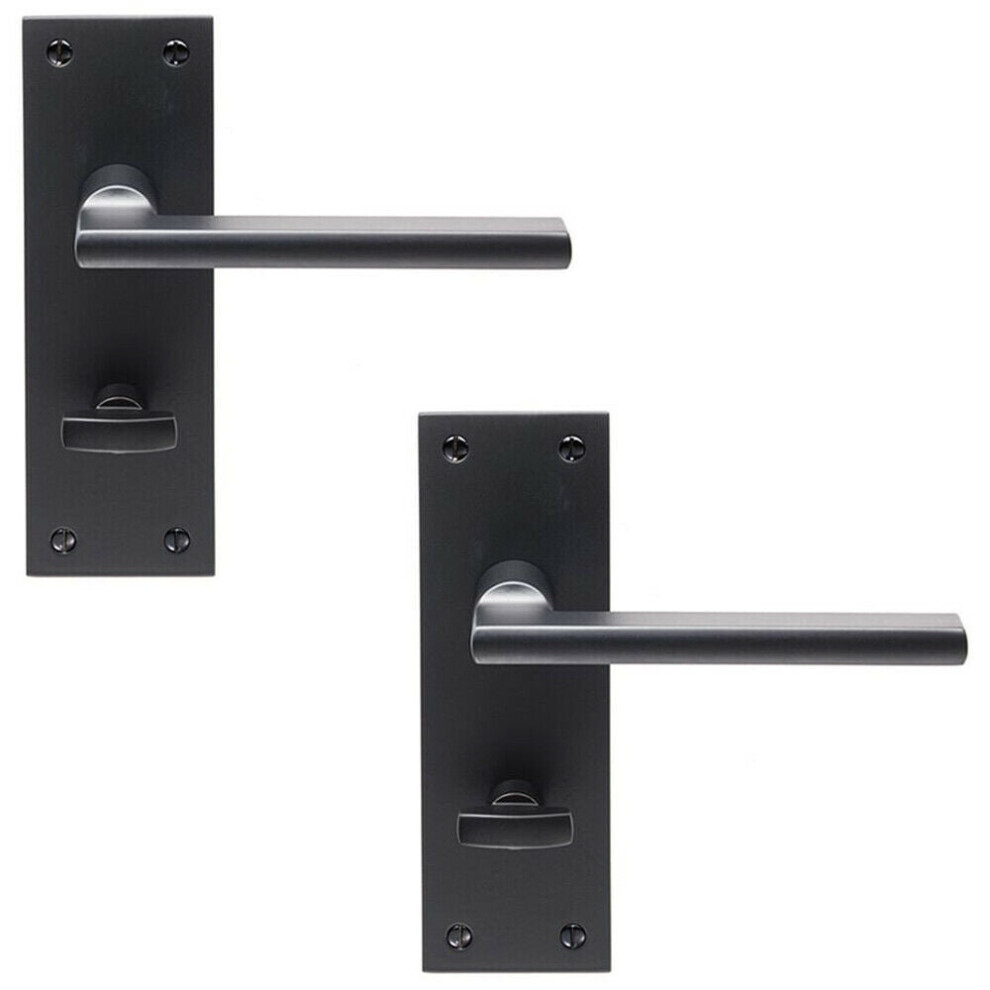 2x PAIR Straight Bar Handle on Slim Bathroom Backplate 150 x 50mm Matt Black