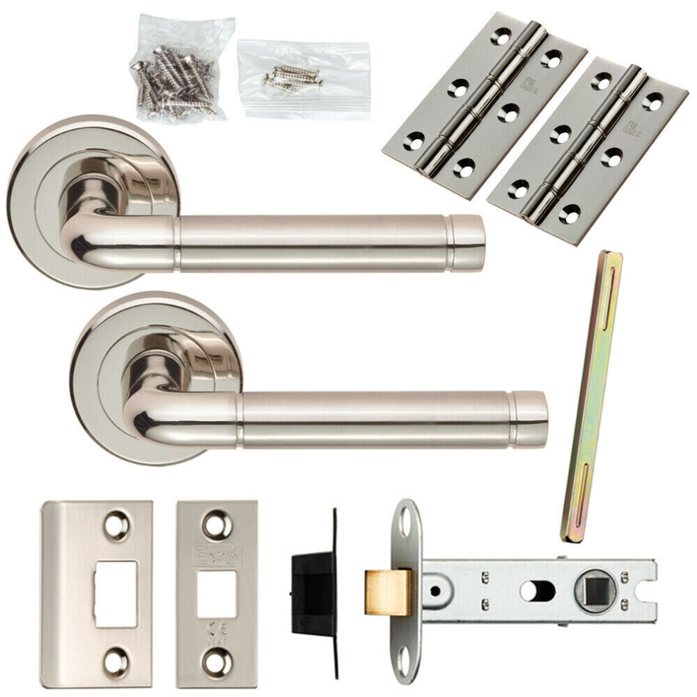 Door Handle & Latch Pack Polished & Satin Nickel Elliptical Bar Screwless Rose