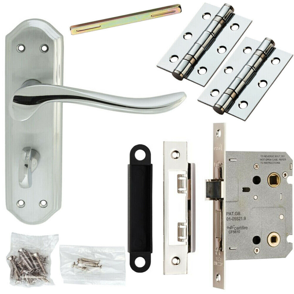 Door Handle & Bathroom Lock Pack Chrome Sculpted Victorian Thumb Turn Backplate