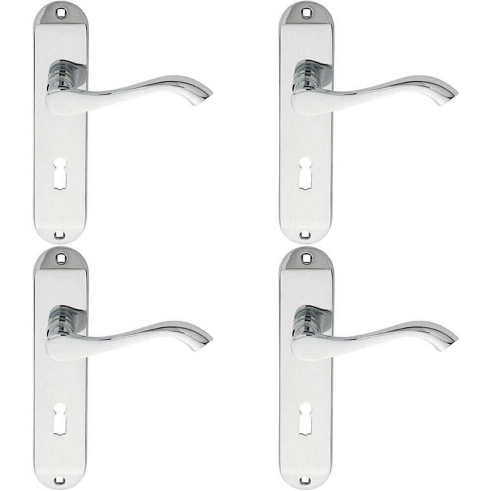 4x PAIR Curved Handle On Chamfered Lock Backplate 180 X 40mm Polished Chrome