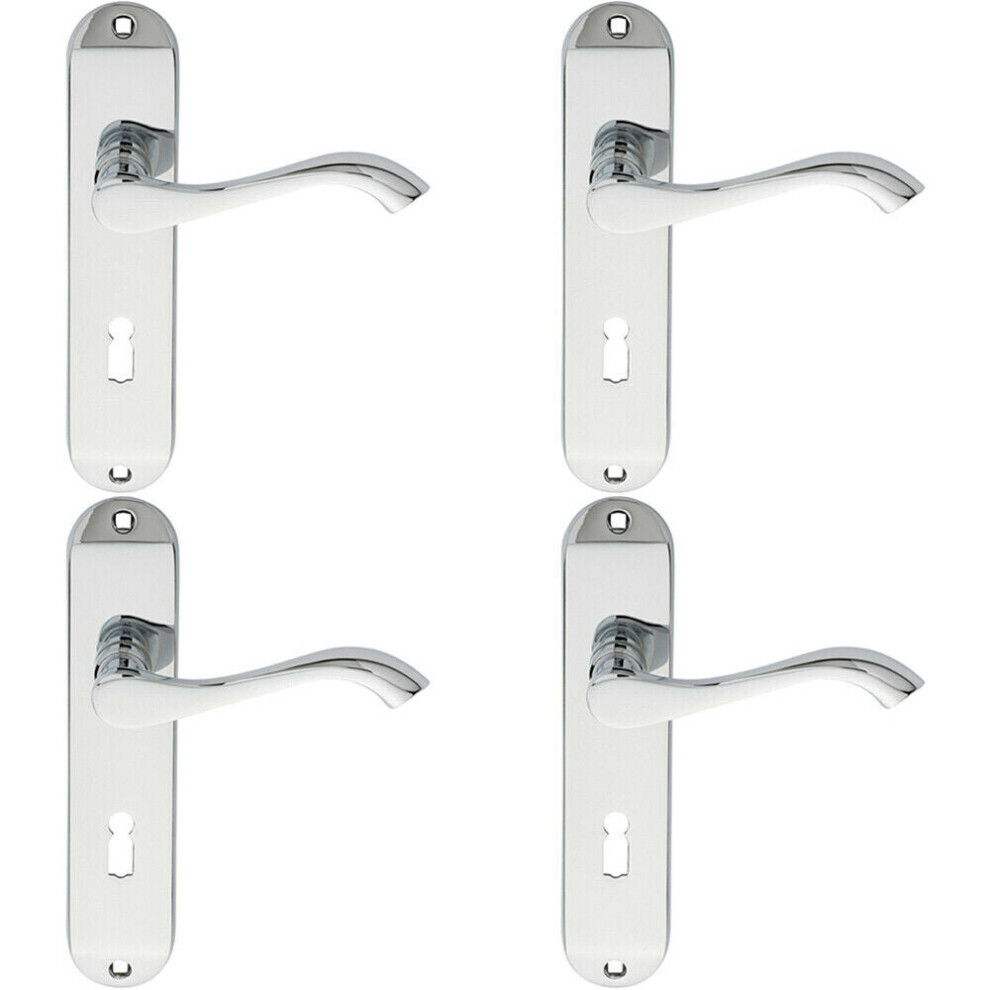 Loops 4X Pair Curved Handle On Chamfered Lock Backplate 180 X 40Mm Polished Chrome