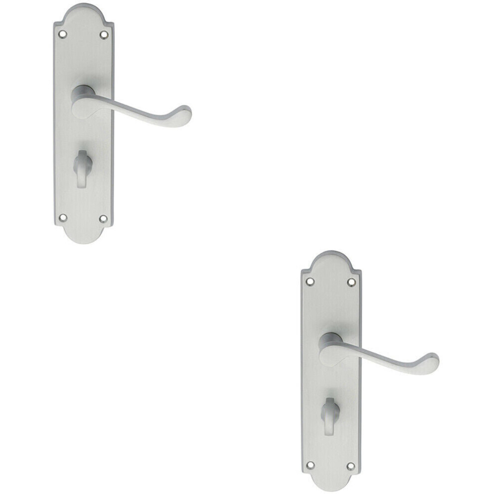 2x PAIR Victorian Scroll Handle on Bathroom Backplate 205 x 49mm Satin Chrome