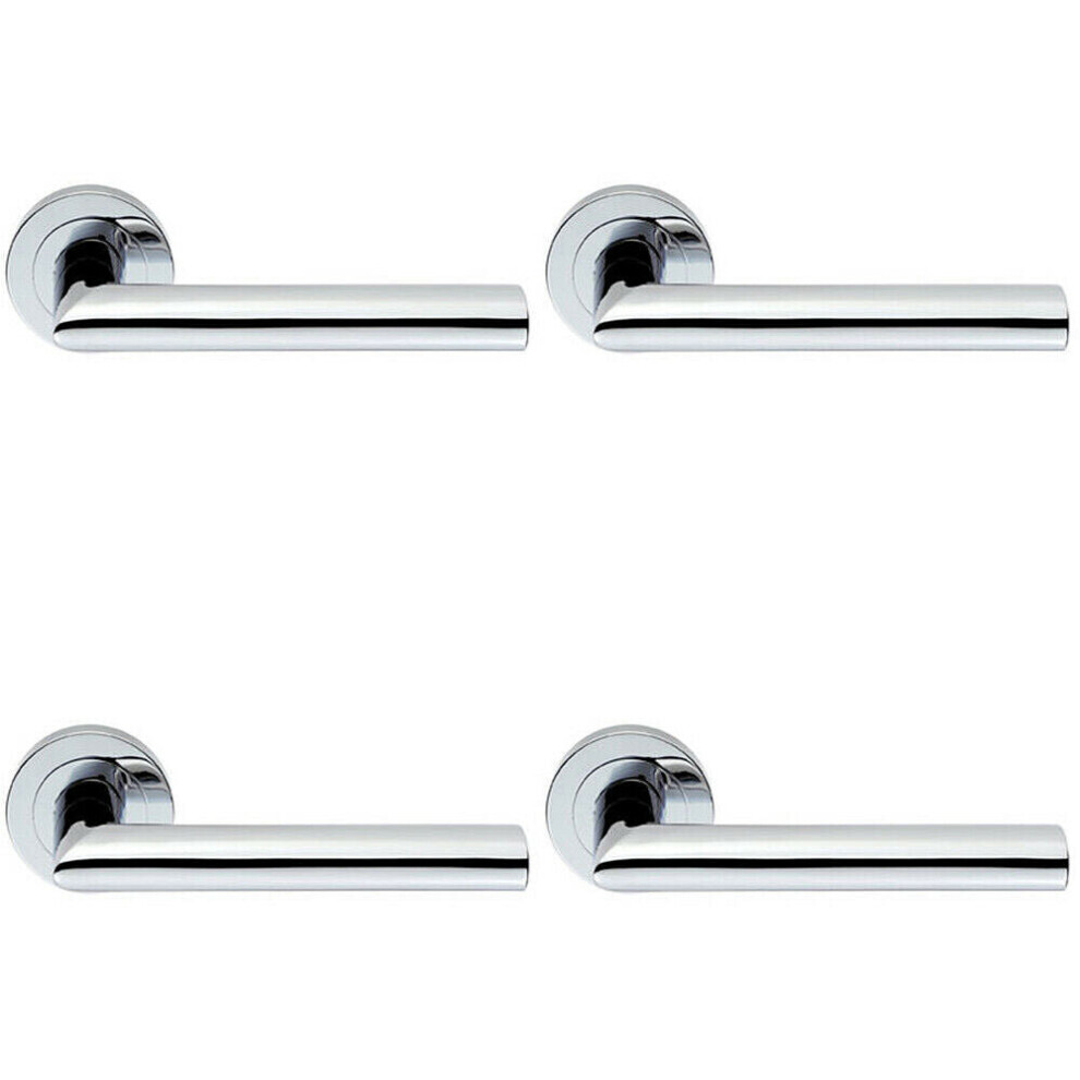 4x PAIR Straight Mitred Bar Handle on Round Rose Concealed Fix Polished Chrome