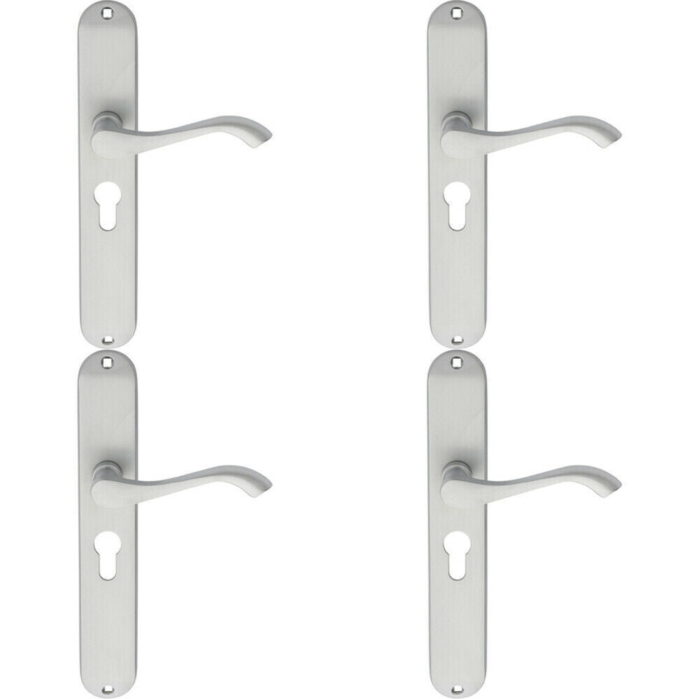 4X Pair Curved Handle On Long Slim Euro Lock Backplate 241 X 40Mm Satin Chrome 5056524210437