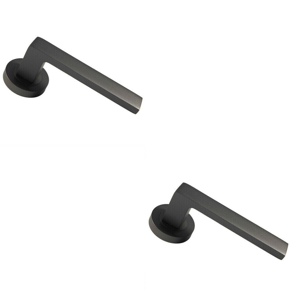 2X Pair Straight Square Handle On Round Rose Concealed Fix Matt Bronze Finish