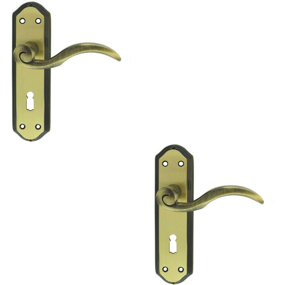 2X Pair Spiral Sculpted Handle On Lock Backplate 180 X 48Mm Florentine Bronze 5056492597516