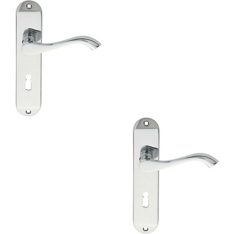 2X Pair Curved Handle On Chamfered Lock Backplate 180 X 40Mm Polished Chrome 5056492597004