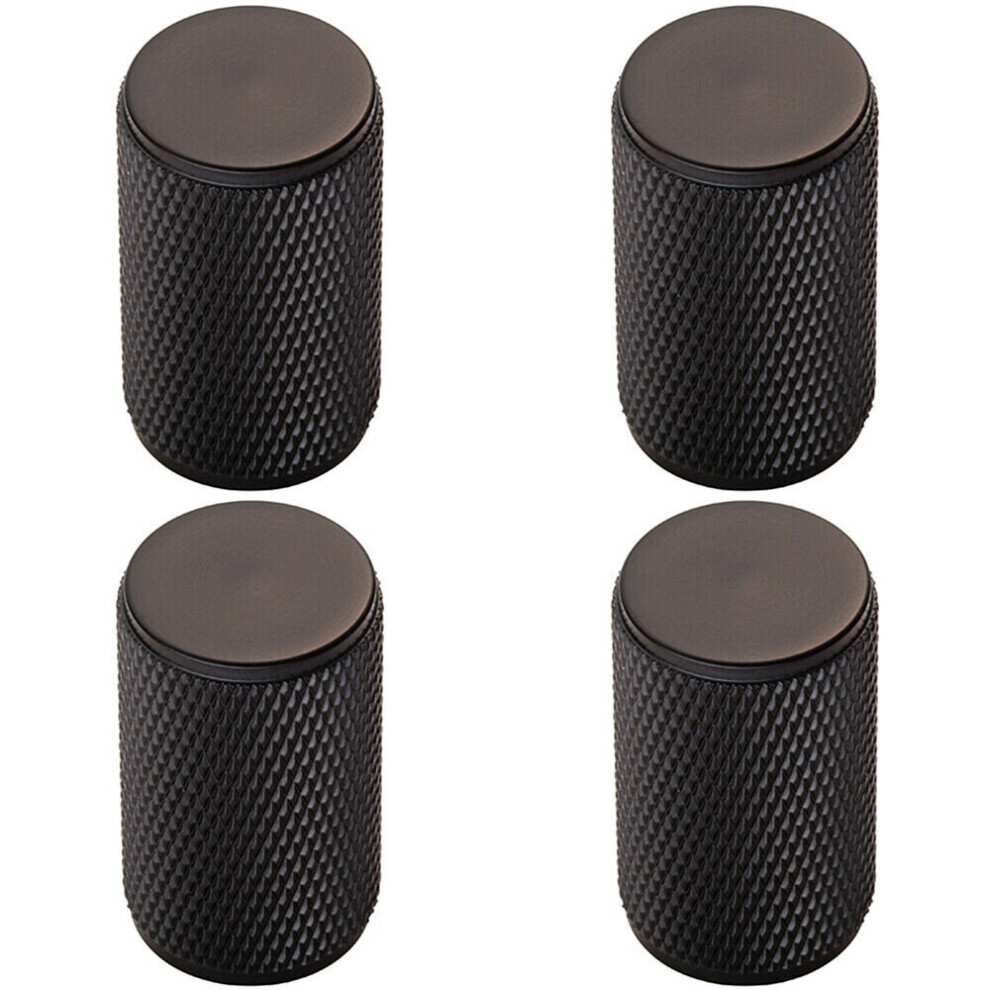 Loops 4X Knurled Cylindrical Cupboard Door Knob 18Mm Dia Matt Cabinet Handle Black