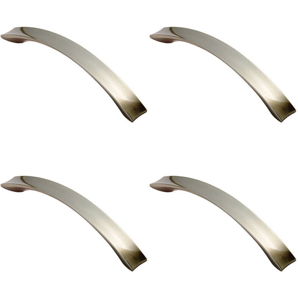 4x Concave Bow Cabinet Pull Handle 198 x 23mm 160mm Fixing Centres Satin Nickel