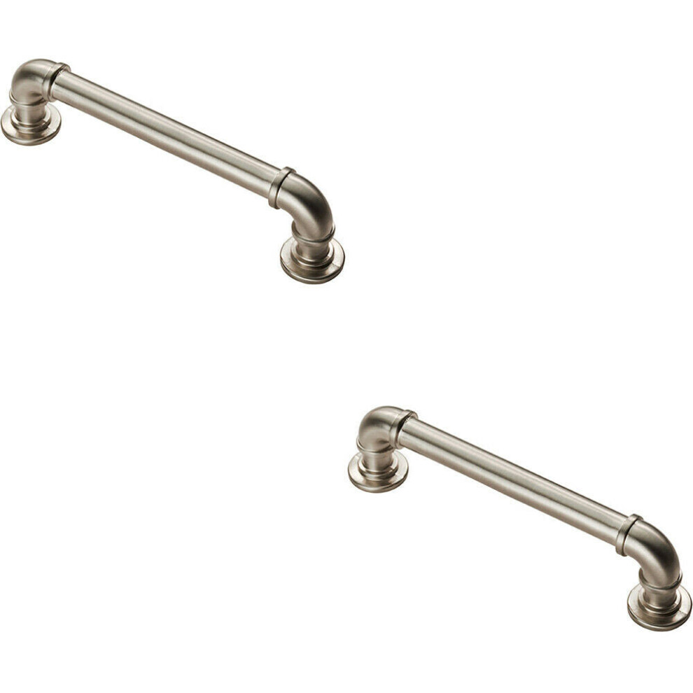2X Pipe Design Cabinet Pull Handle 128Mm Fixing Centres 12Mm Dia Satin Nickel 5056492587920