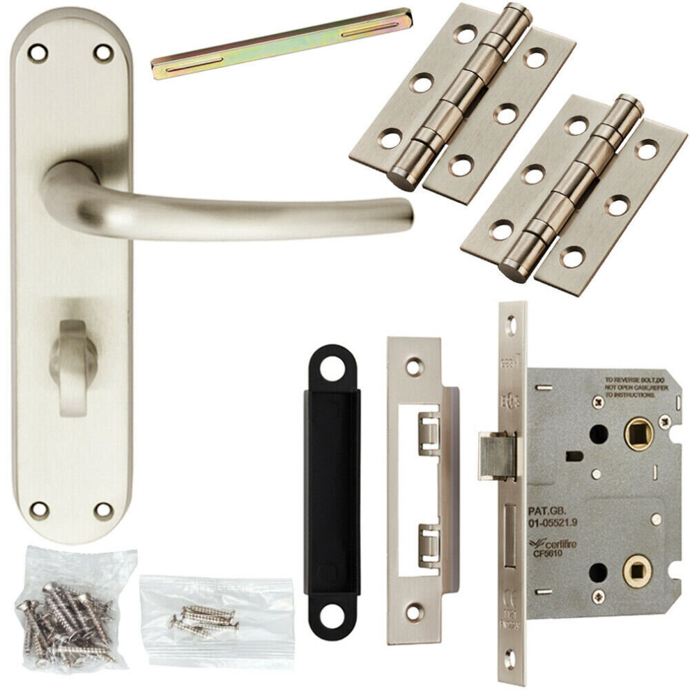 Door Handle & Bathroom Lock Pack Satin Chrome Modern Round Bar Lever Backplate