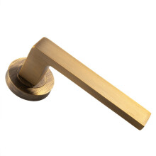 PAIR Straight Square Handle on Round Rose Concealed Fix Antique Brass