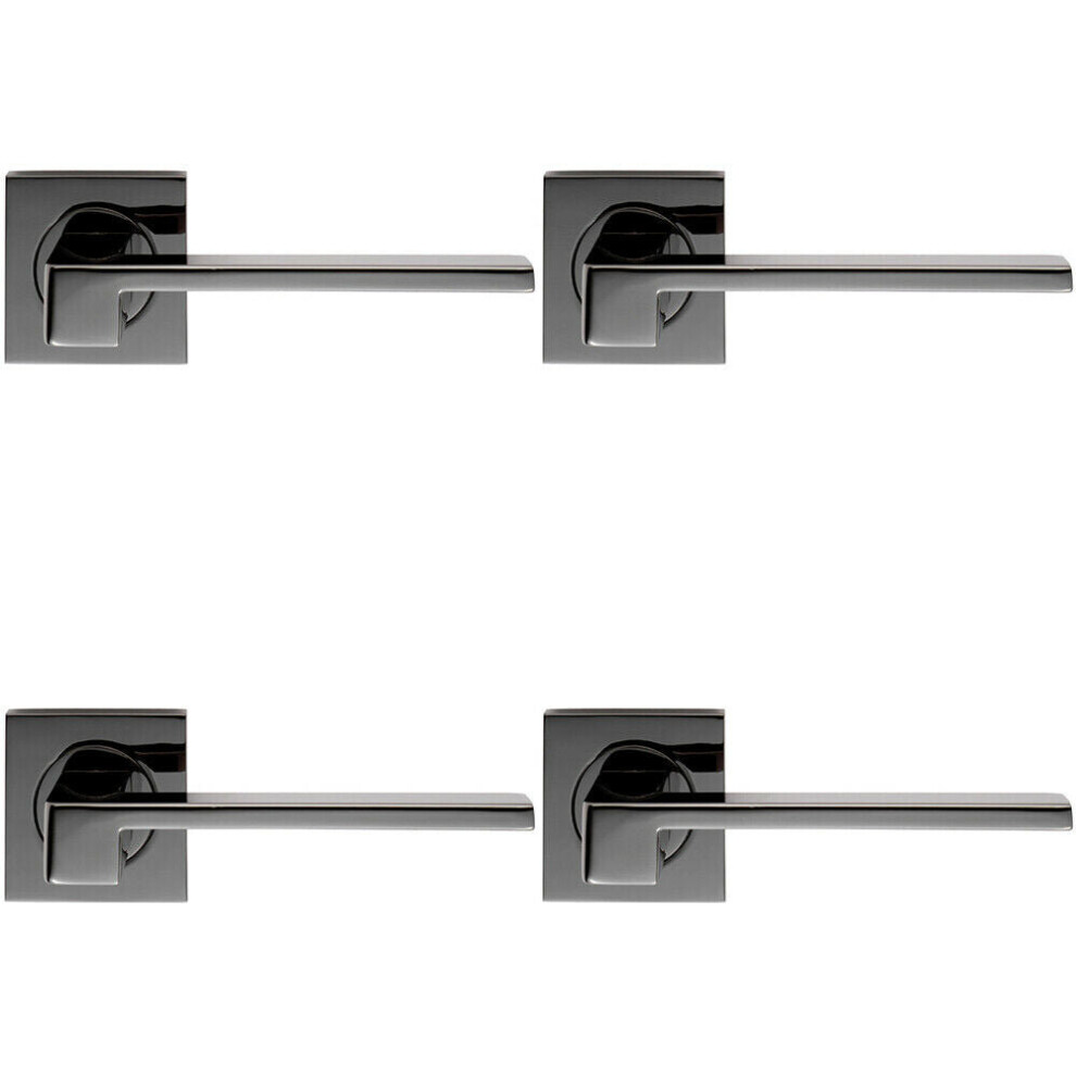 4x PAIR Flat Squared Bar Handle on Square Rose Concealed Fix Black Nickel